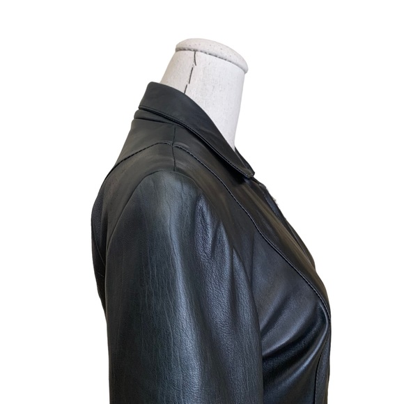 Vintage 90s Privilege Paris Black Leather Zip Up Jacket North Beach Goth Small - Picture 3 of 16